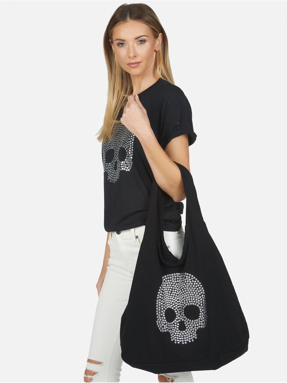 Lauren Moshi Taylor Nail Head Skull Studded Tote Bag